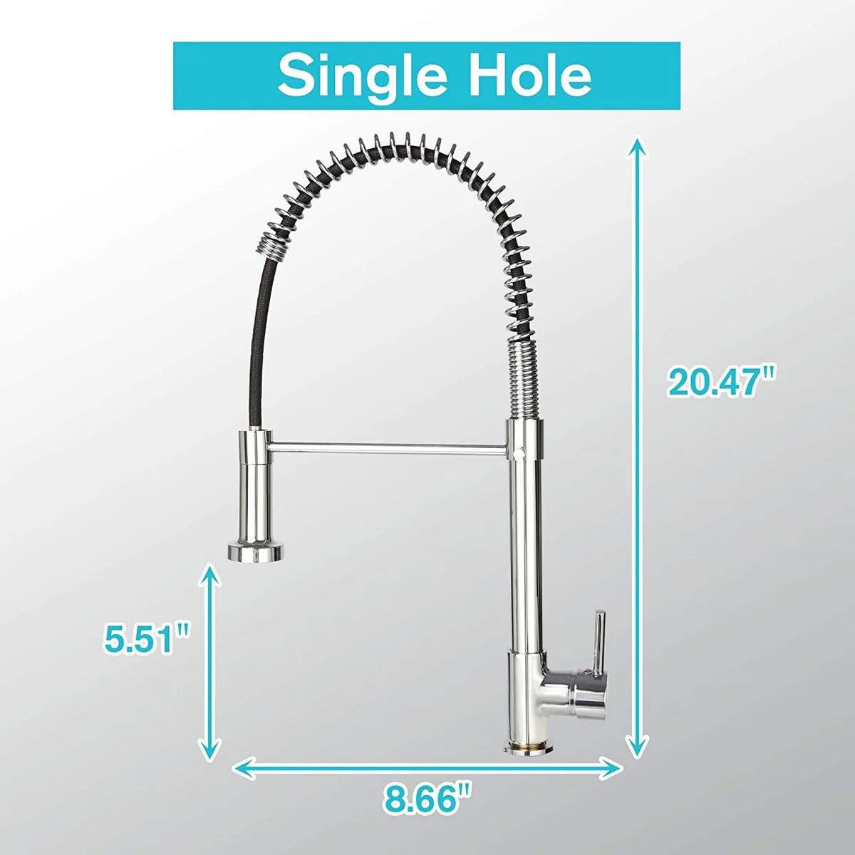 Commercial Kitchen Faucet with Pull Down Sprayer, High Arc Stainless Steel, 360 Swivel Single Handle Single Hole Spring Sink Faucet, Chrome