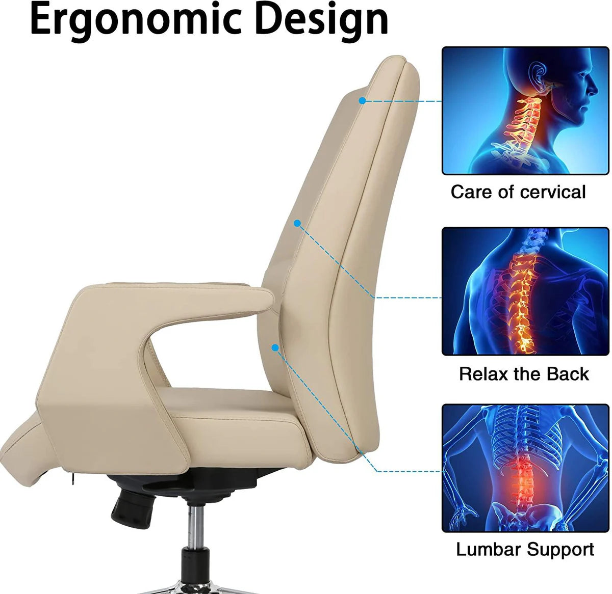 Adjustable Ergonomic Leather Executive Office Chair - Comfortable Home Office Desk Chair with Lock Position