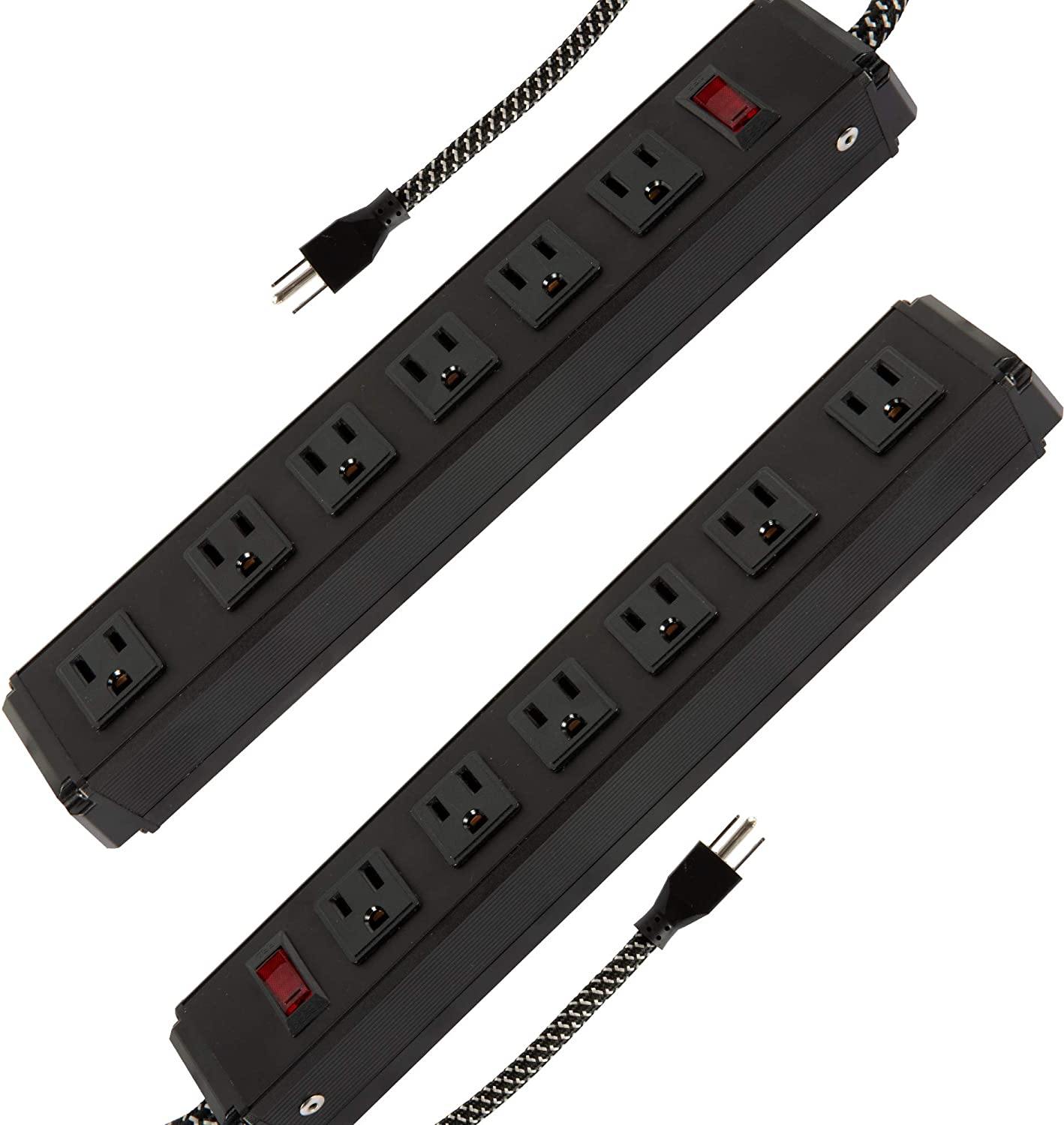 Surge Protector Power Strip with Outlets and USB Charging Ports 6-Foot Cord for Home, Office -Black (2, 6 outlets)