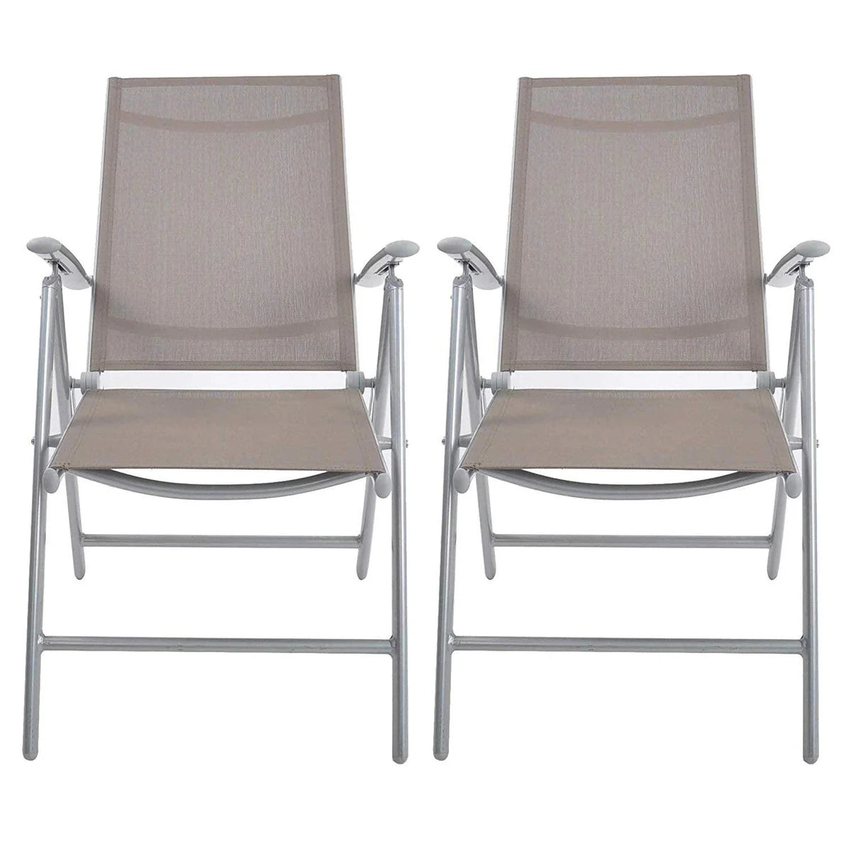 Set of 2 Patio Folding Sling Back Chairs Aluminum Adjustable Reclining Indoor Outdoor Deck Camping Garden Pool