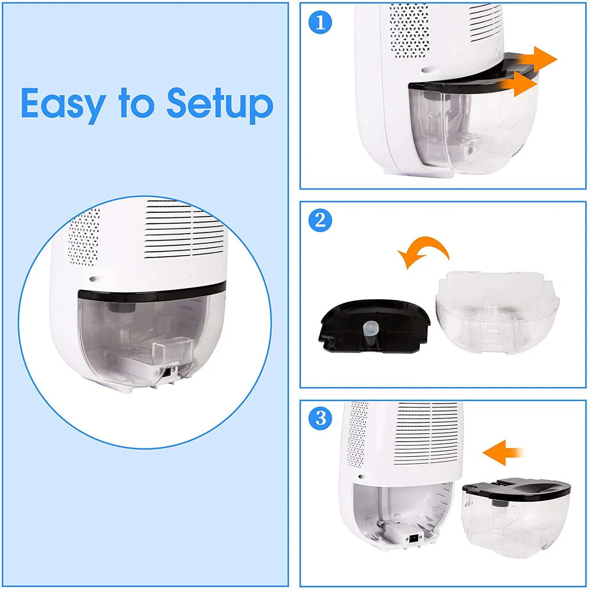 37oz Small Quiet Portable Dehumidifier for Home with LCD Display and Auto Shut-Off, White