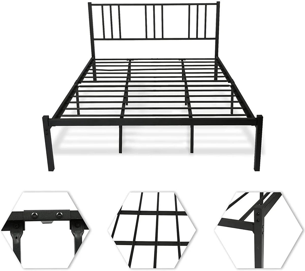 14" Metal Platform Bed Frame and Headboard with Under Bed Storage, Heavy Duty Metal Slat and Anti-Slip Support