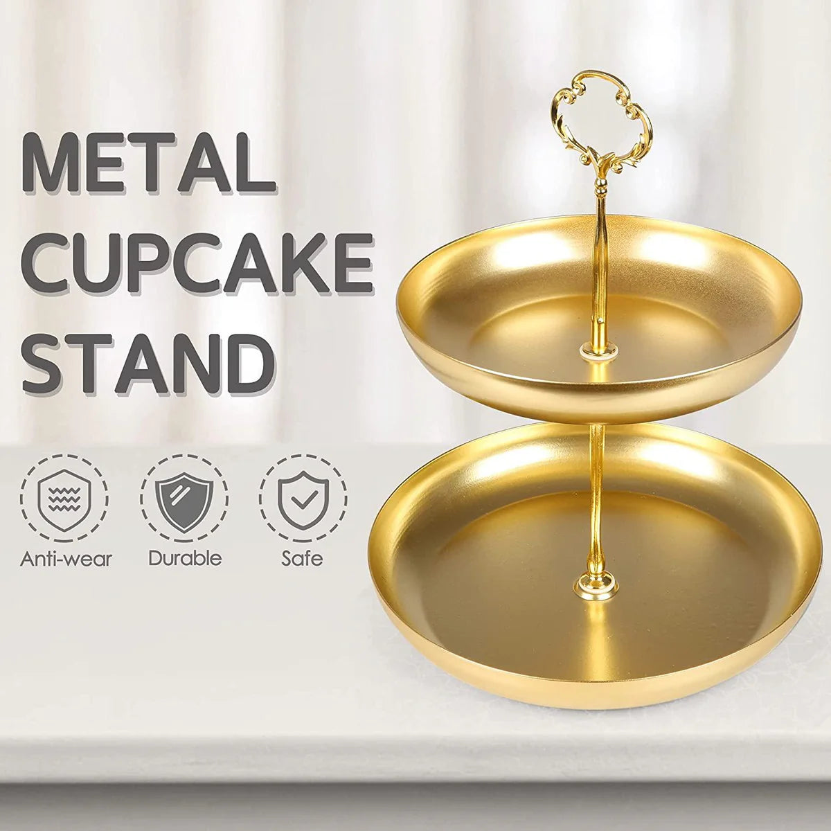 2 Tier Cupcake Stand Cupcake Holder for Party Stacked Bowls, Dining Table & Kitchen Counter Organizer, Modern Fruit Basket Stand, Golden