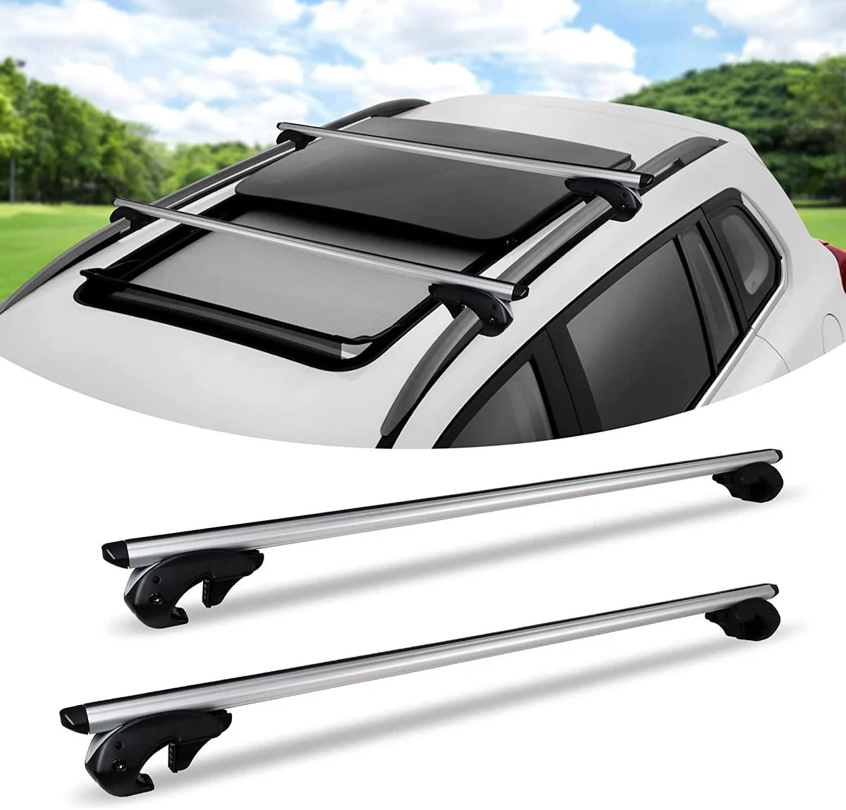 54" Universal Roof Rack Crossbars with Locks Adjustable Aluminum Cargo Carrier Fit for Cars with Side Rails