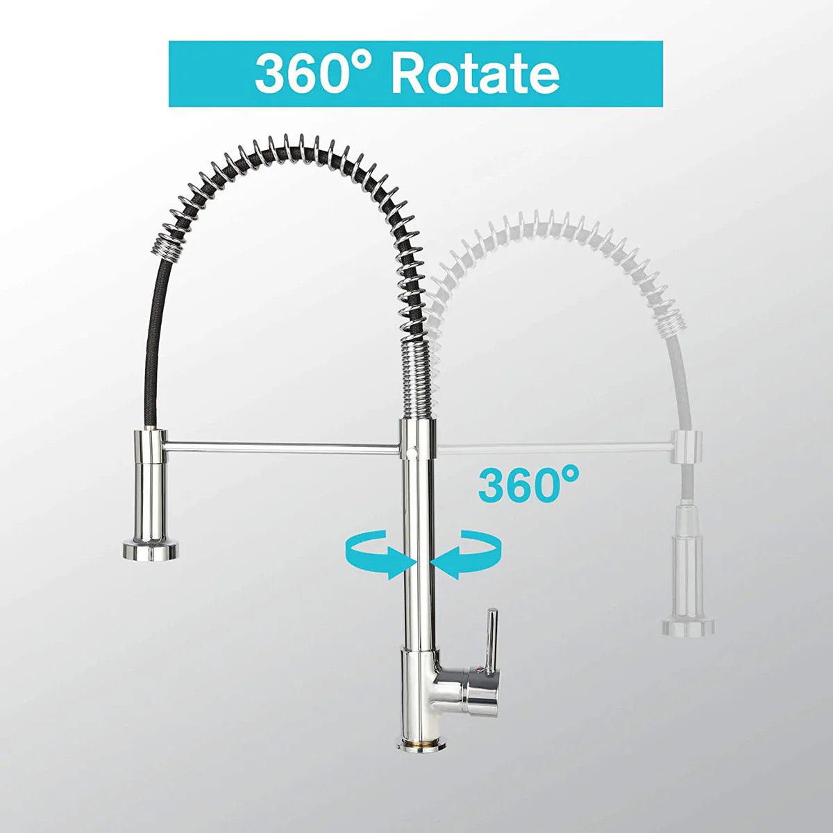 Commercial Kitchen Faucet with Pull Down Sprayer, High Arc Stainless Steel, 360 Swivel Single Handle Single Hole Spring Sink Faucet, Chrome