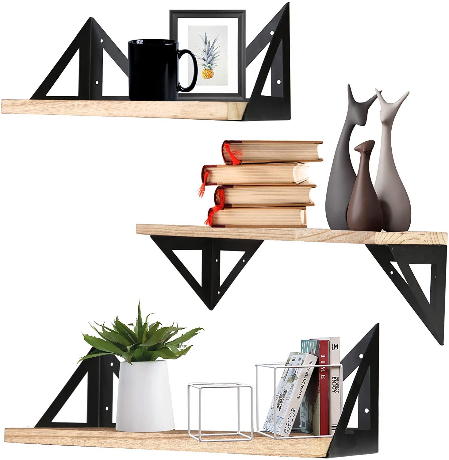 Floating Wall Shelves Rustic Floating Shelf Wall Mounted Set of 3 for Bathroom Bedroom Living Room Kitchen |Easy to Install, Decoration and Storage