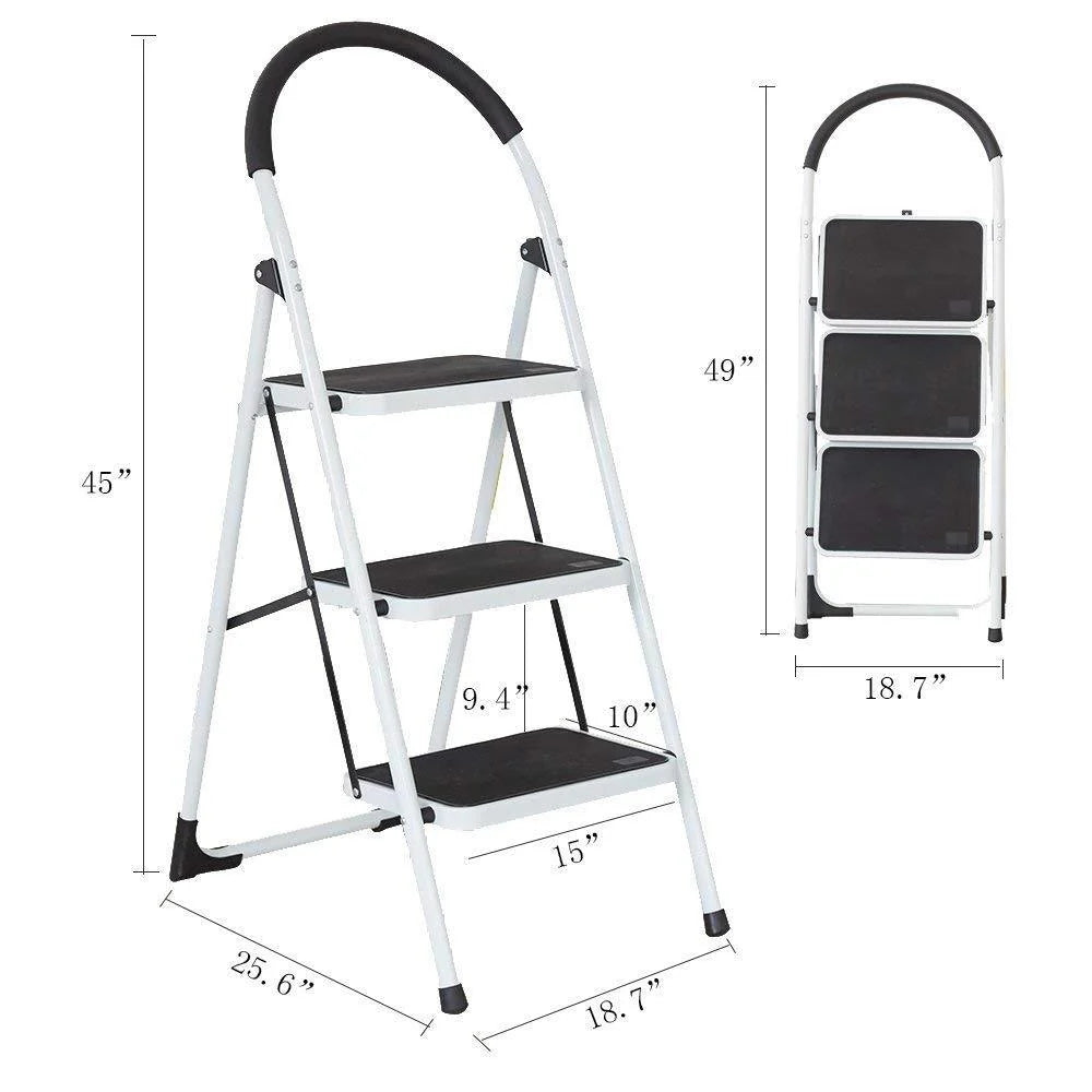 Portable Anti-Slip 3 Step Ladder Folding Lightweight Steel Step Stool Platform 330LBS Capacity