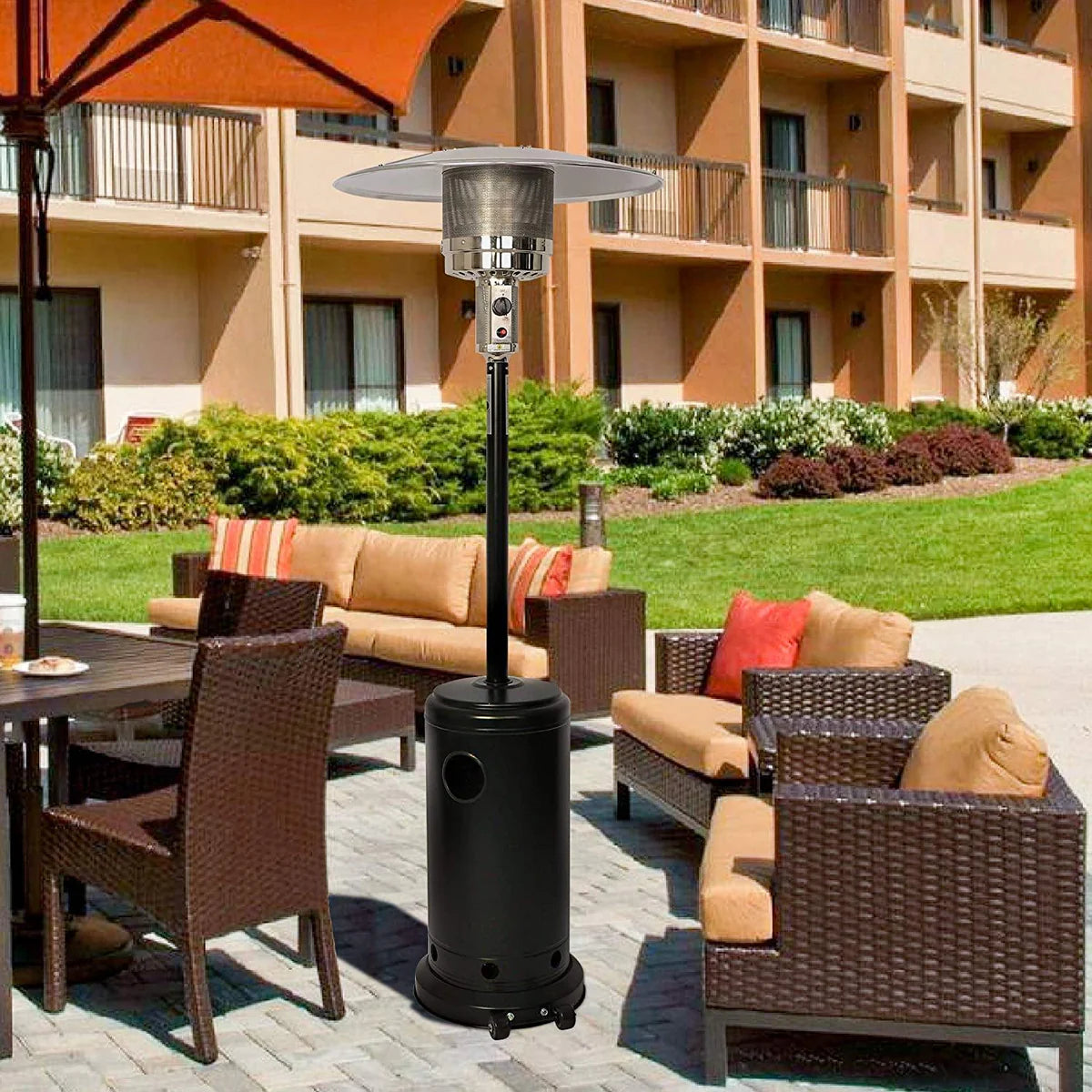 Outdoor Propane Heater Portable Patio Heater With Wheels 87 Inches Tall 36000 BTU for Commercial Courtyard (Black)