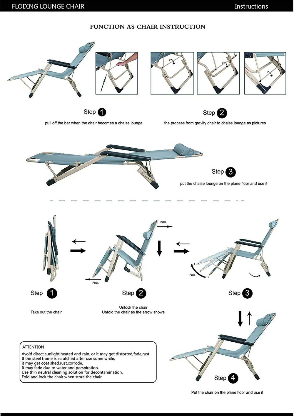 Set of 2 Outdoor Reclining Lawn Chairs Adjustable Folding Patio Recliners with Pillow, Dark Blue