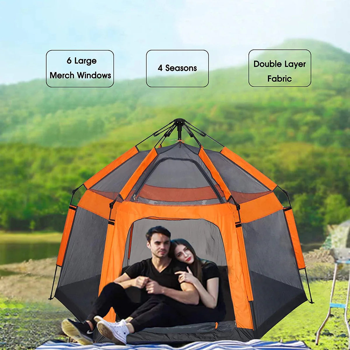 Portable 3-4 Person Camping Tent | Waterproof, Sunproof, and Ventilated Shelter for Outdoor Adventures