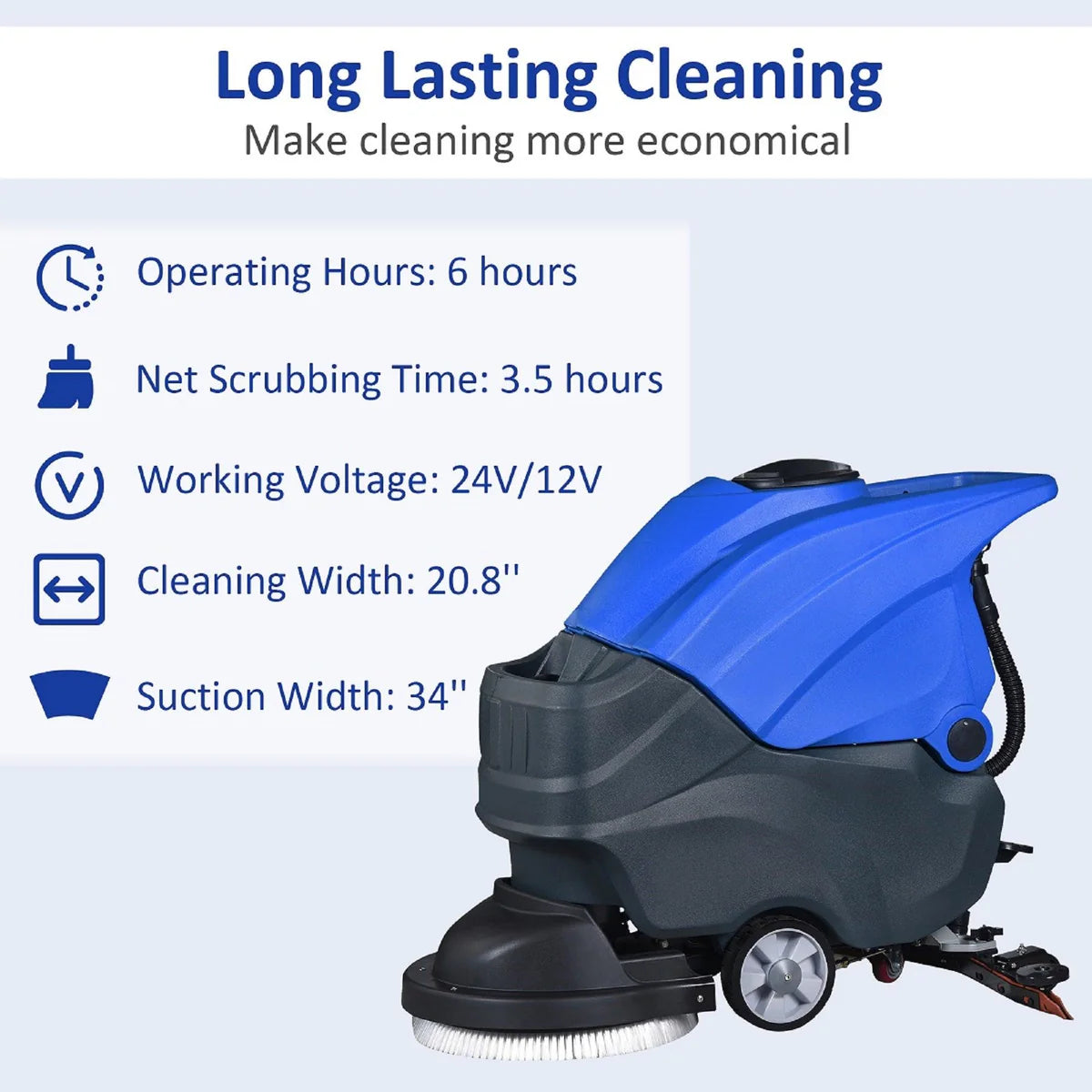 Walk-Behind Commercial Floor Scrubber with 20.8" Cleaning Path