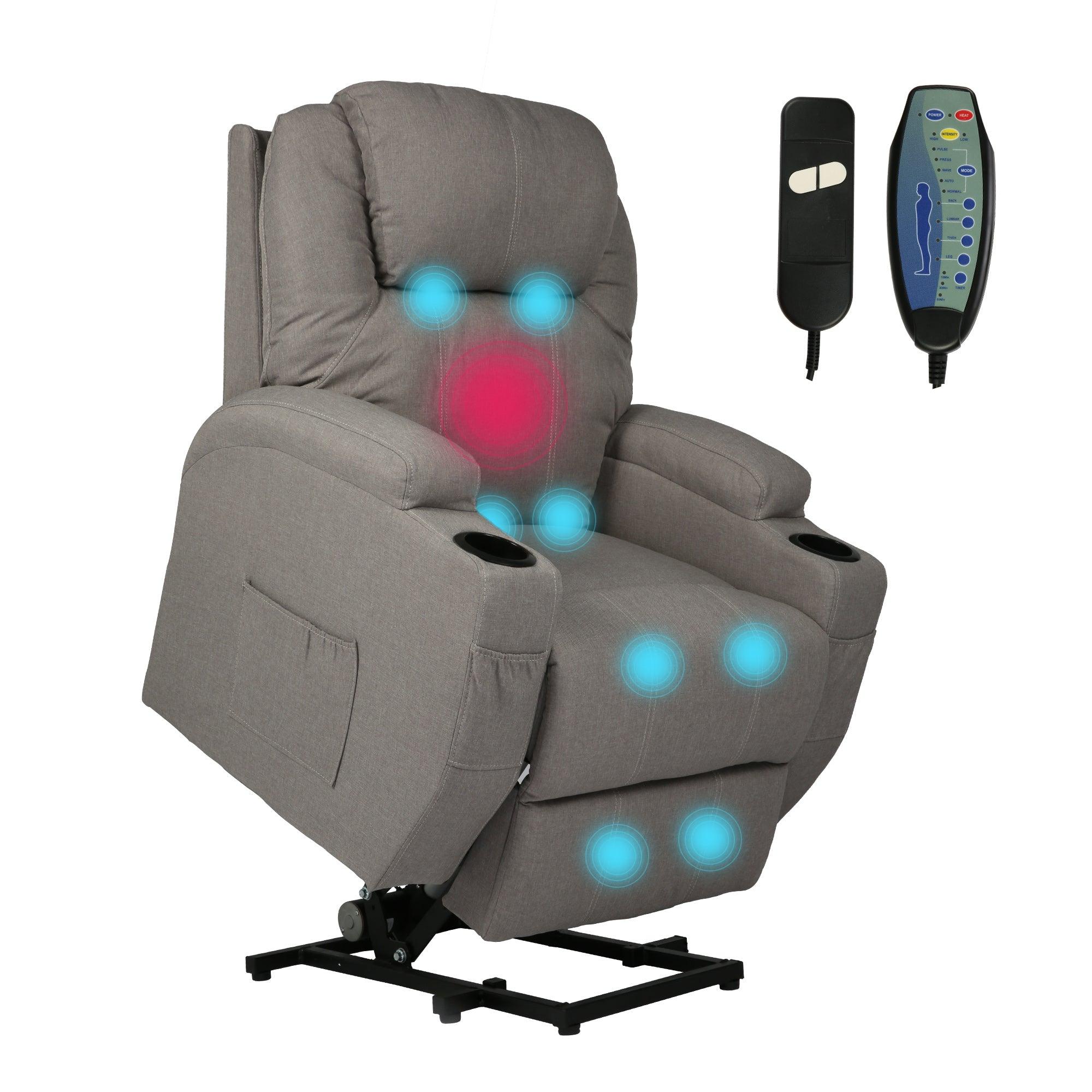 Electric Power Lift Leather Sofa Power Reclining Massage Chair for Elderly with Massage and Heat, Grey