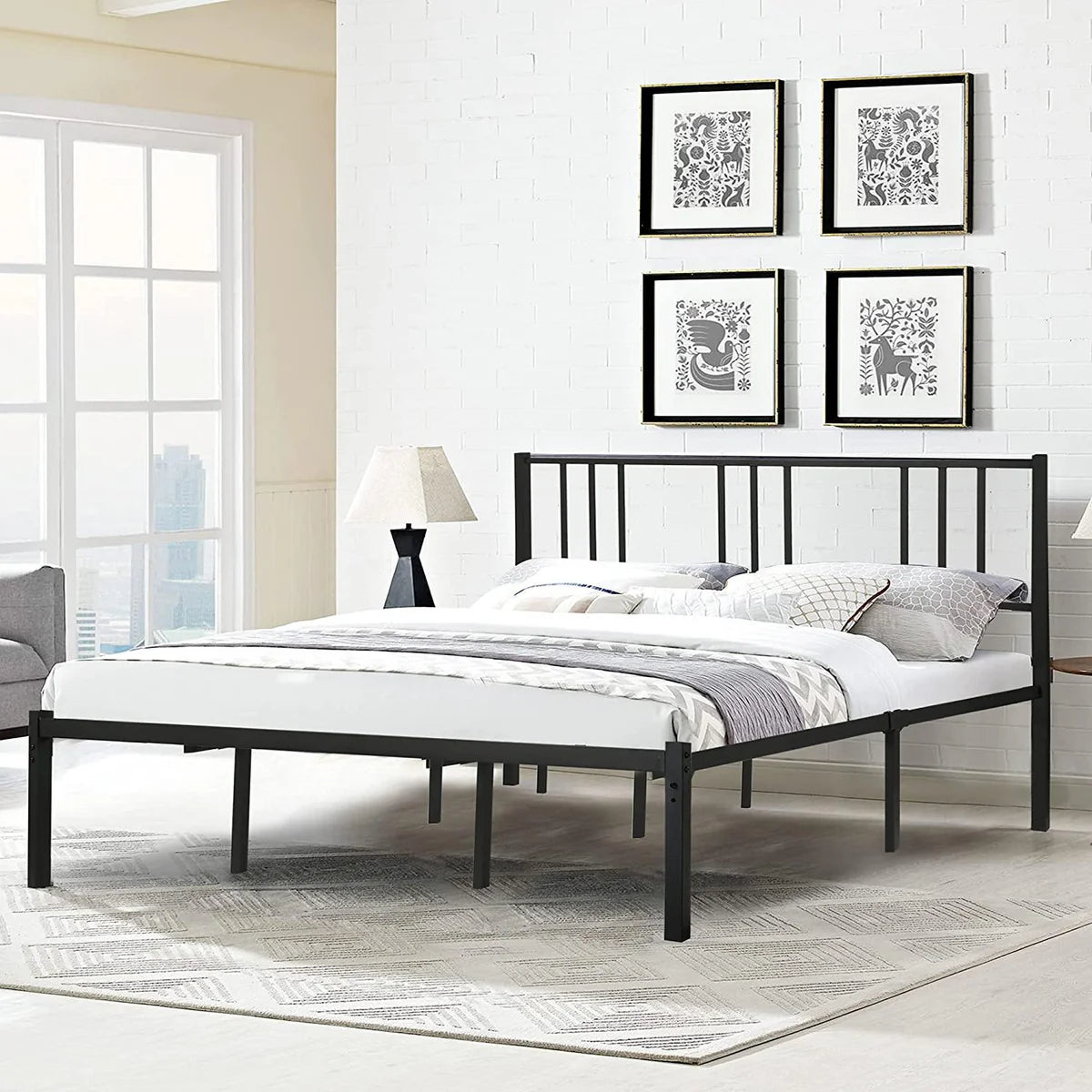 14" Metal Platform Bed Frame and Headboard with Under Bed Storage, Heavy Duty Metal Slat and Anti-Slip Support