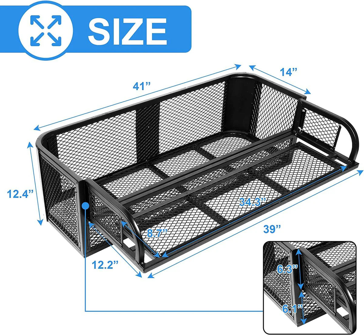 41"L x 14"W x 12.4"H ATV Rear Drop Basket Rack Universal Cargo Basket, Heavy Duty Protective Rail Rim