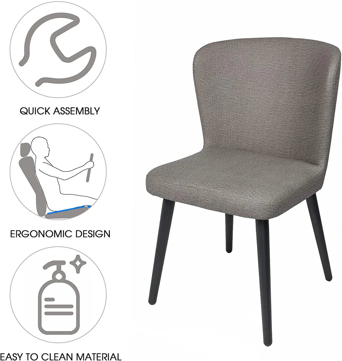 Set of 2 Kitchen Dining Room Chair Leather Chair with Fire Retardant & Water Repellent Vinyl Seat, Grey