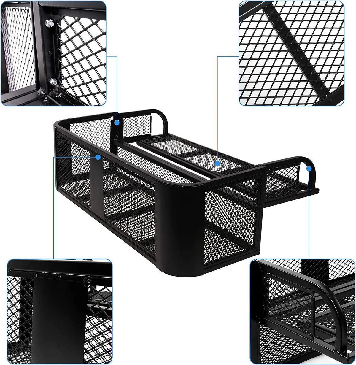 41"L x 14"W x 12.4"H ATV Rear Drop Basket Rack Universal Cargo Basket, Heavy Duty Protective Rail Rim