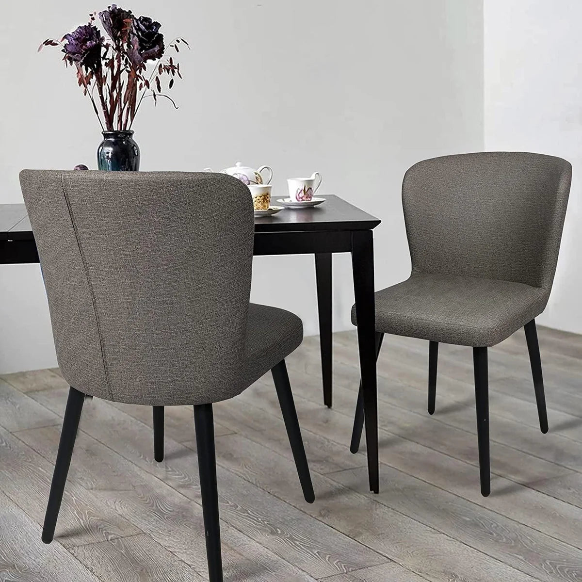 Set of 2 Kitchen Dining Room Chair Leather Chair with Fire Retardant & Water Repellent Vinyl Seat, Grey