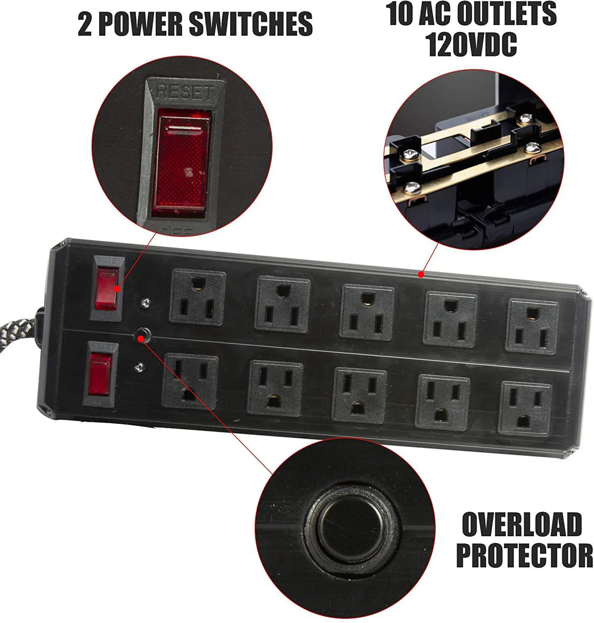 Surge Protector Power Strip with Outlets Ports 6-Foot Cord for Home, Office -Black