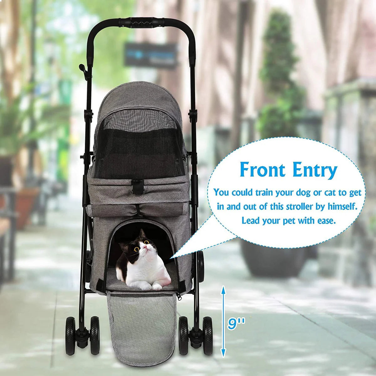 Pet Stroller Foldable for Medium Dogs Cats, with Four Wheels Storage Pocket Portable Steel Frame Jogging Travel Carrier Cage