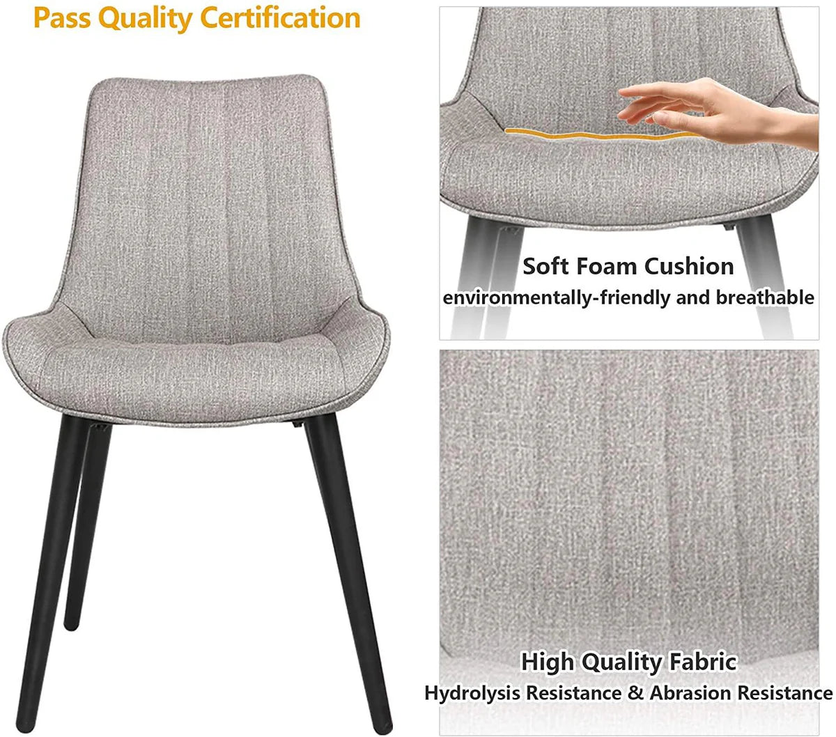 Set of 2 Modern Accent Chairs with Soft Foam Cushion, Comfortable and Easy to Clean, Curved Ergonomic Design, Dining Room Chair