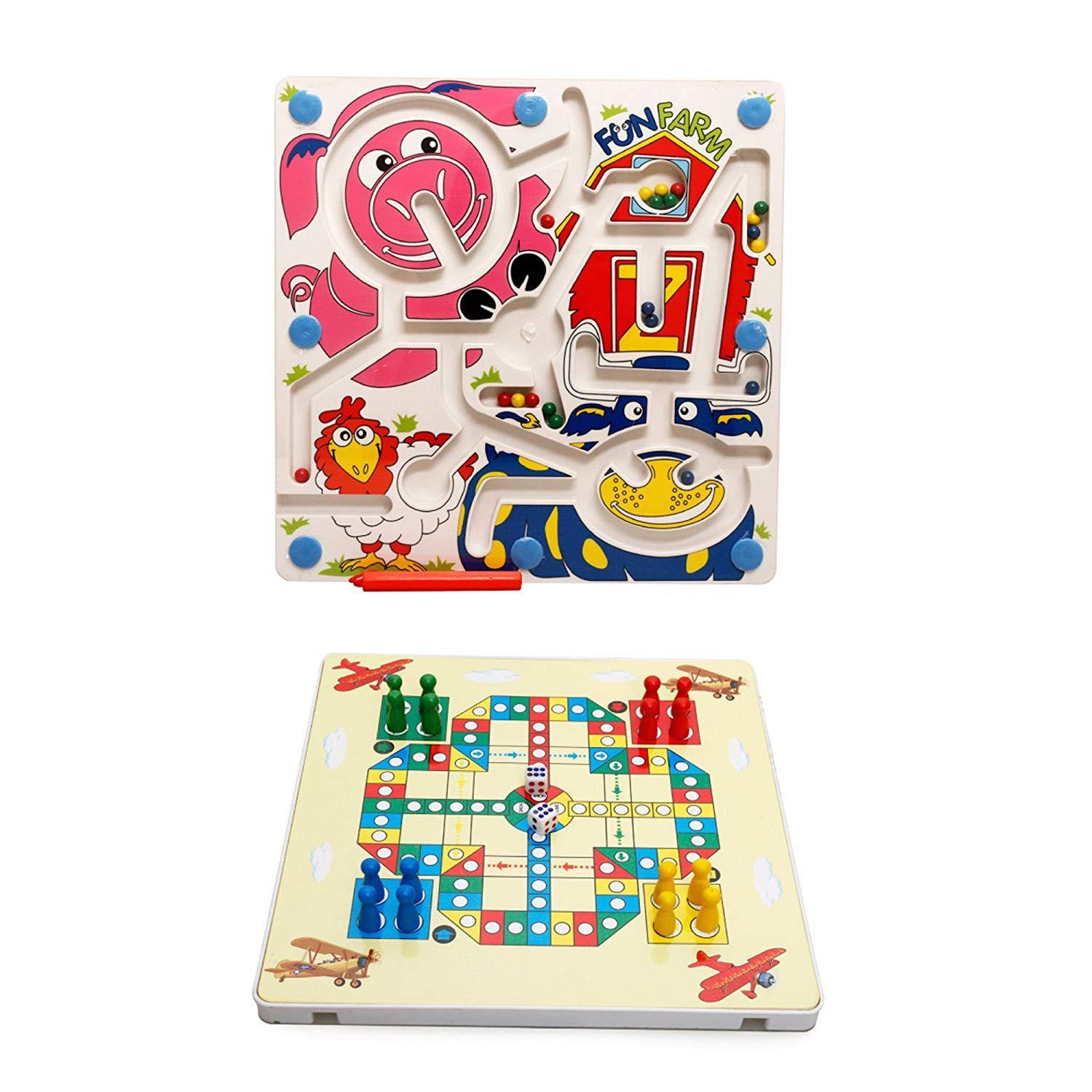 2 In 1 Toddler Maze Puzzle Fun Farm +Flying Chess Board Game Balance Training Toys for Kids