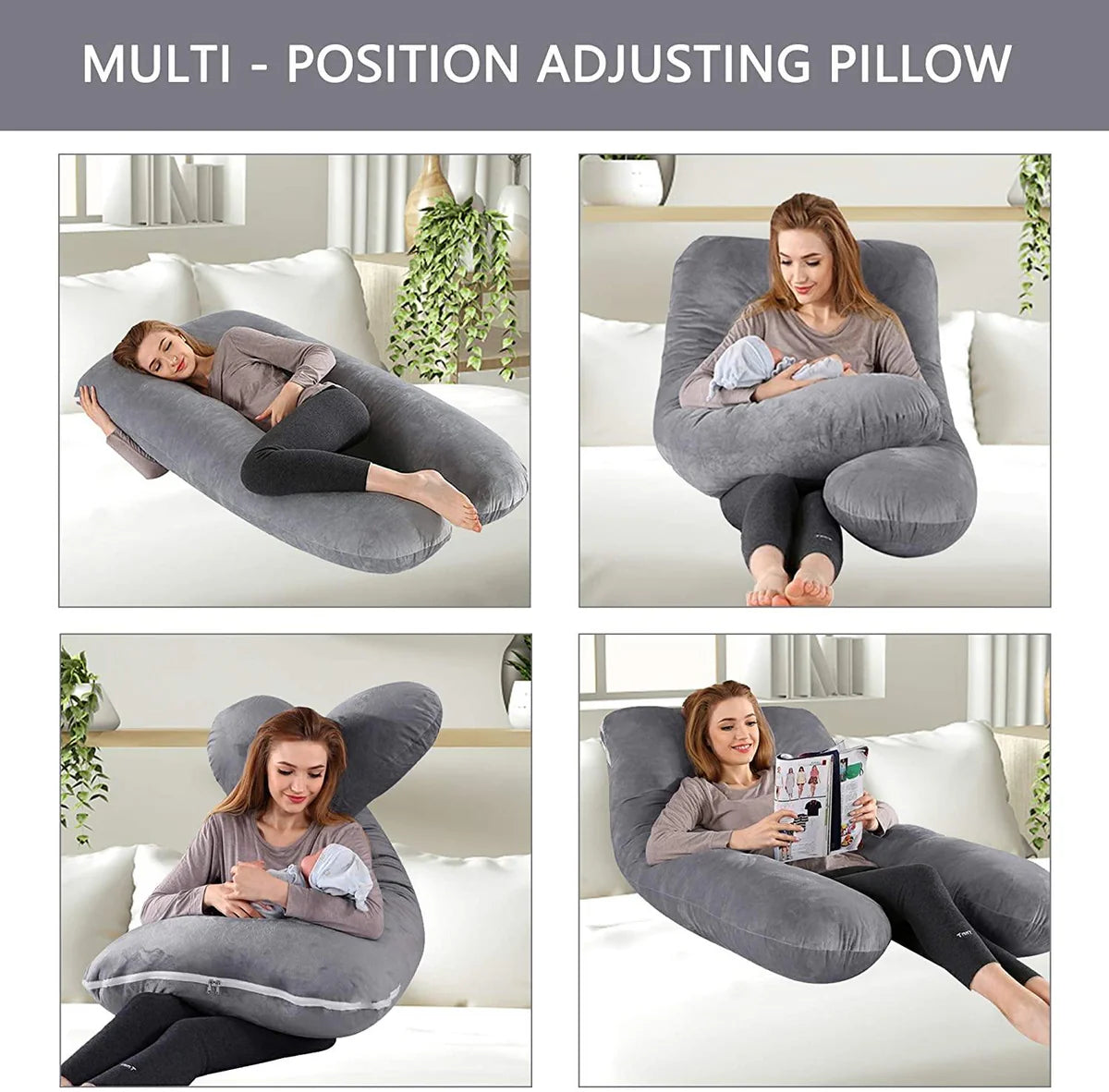 U-Shape Full Body Pillow 55 Inch Maternity Pillow with Washable Velvet Cover Nursing Support Cushion,Support for Back