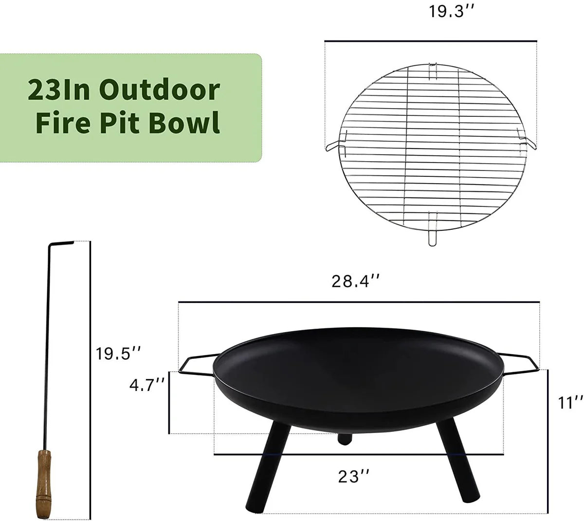 Outdoor Wood Burning Fire Bowl Easy Assembly Fireplace with Portable Poker and Grate for Camping Patio Backyard Beach Picnic