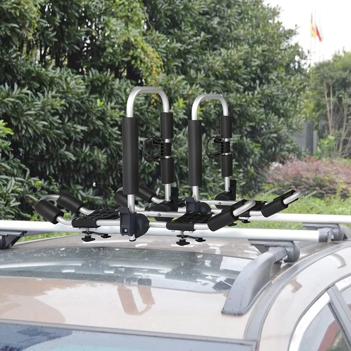 2 in 1 Kayak Roof Rack, 2 Pack Folding Bilateral Car Racks for Canoe, SUP, Surfboard, Ski Board, Kayak J-Bar Storage on SUV and Truck Crossbar