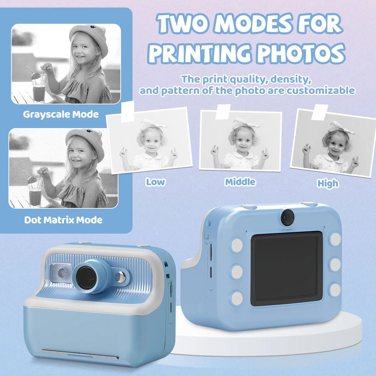 Instant Print Camera for Kids, Dual-Lens 48MP Digital Camera 2.4 Inch Screen with 3 Rolls Paper, Blue