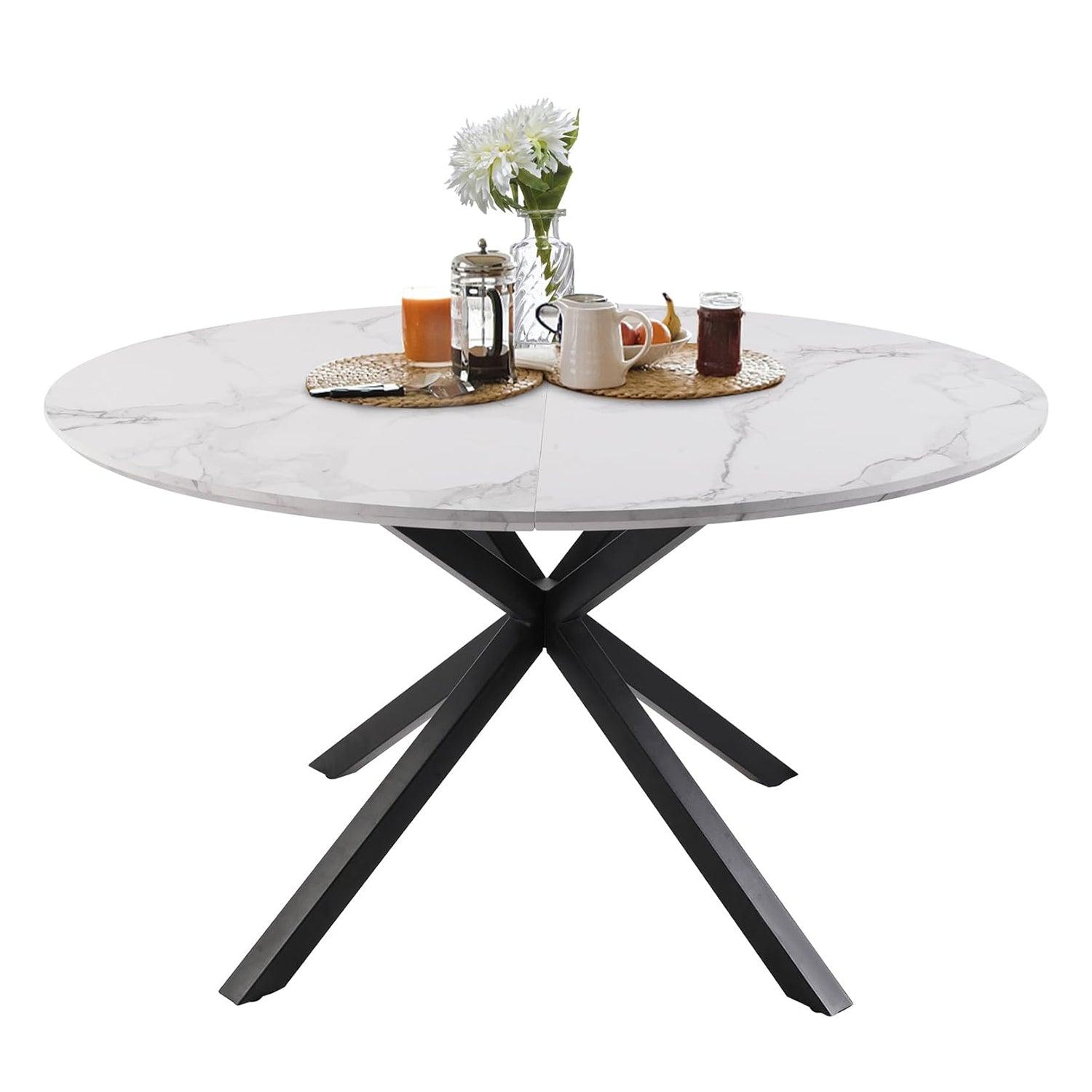 53" Mid-Century Modern Round Dining Table for 4-6 Person W/Solid Metal Legs, Marble Texture