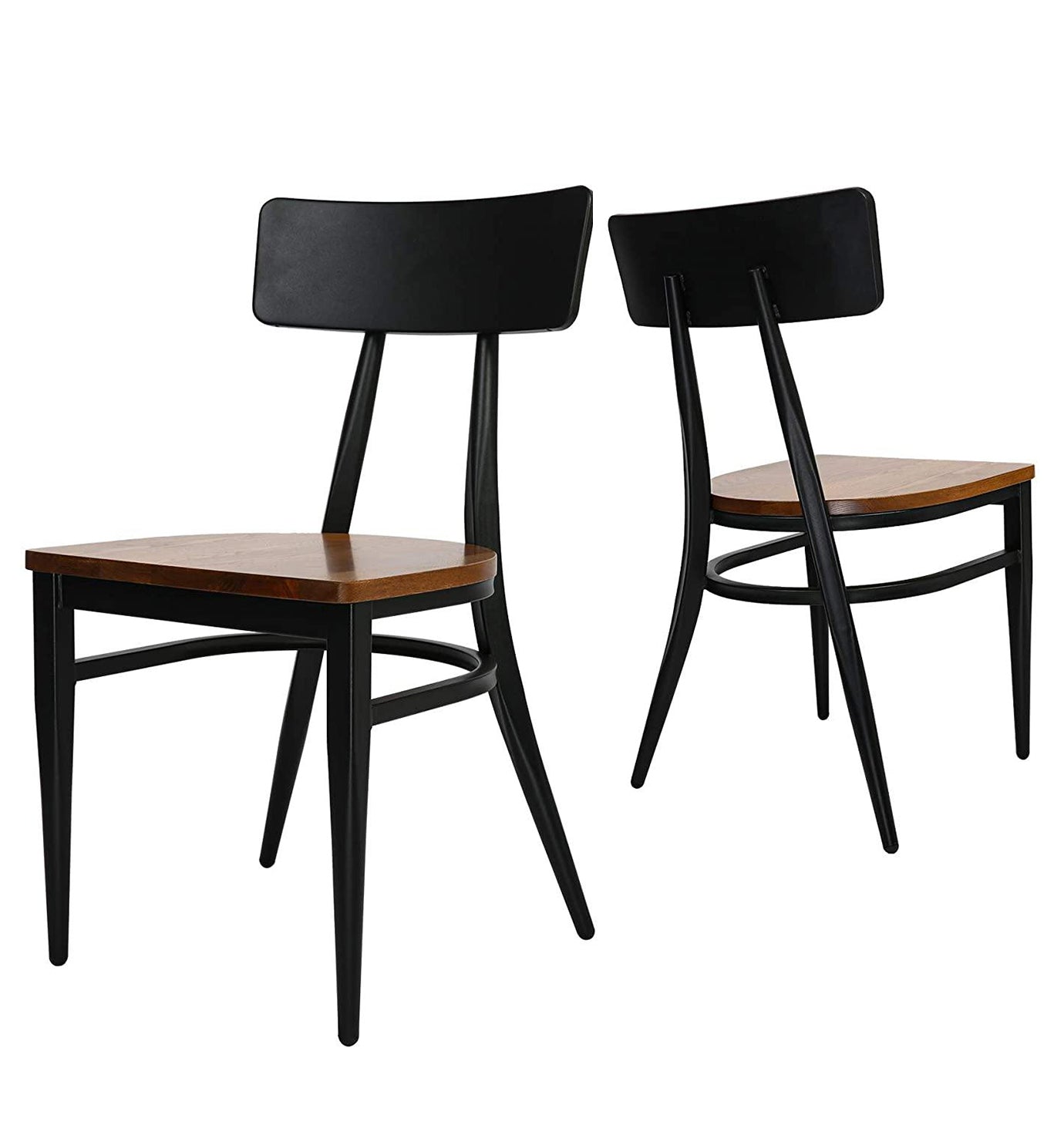 Morden Industrial Side Kitchen Dining Chairs with Solid Wooden Seat & Metal Legs, Set of 2(Black and Brown)