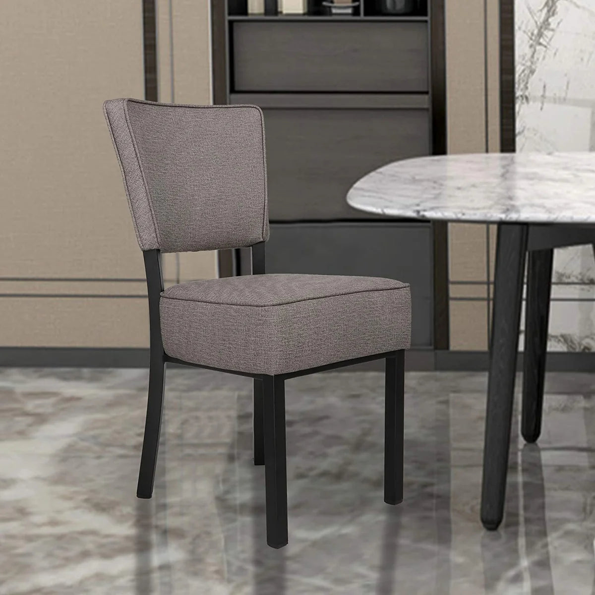 Classic Dining Chair Set of 2, Modern Style Family Leisure Chair with Stainless Steel Legs, PU Leather Mid Back Side Chair, Gray