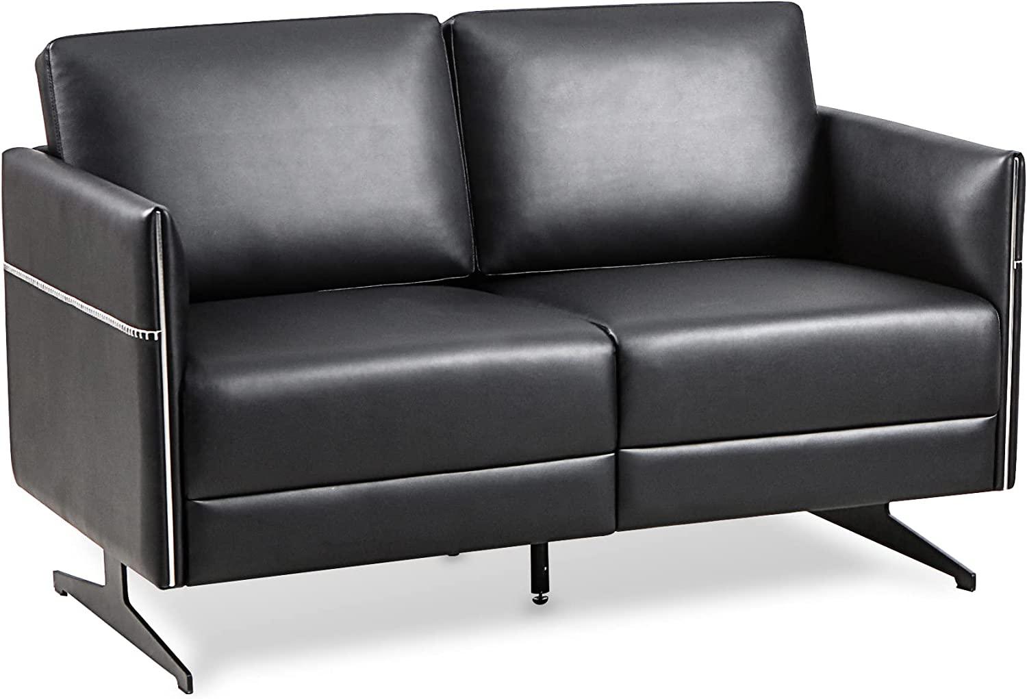 Accent Chair Loveseat Couch Sofa Upholstered Faux Leather Ergonomic Lumbar Support Cubic Waiting Room Reception Chair