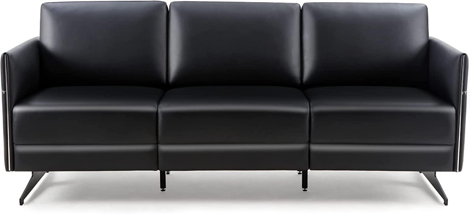 Modern Black Faux Leather Sectional 3 Seaters Sofa Couch Accent Arm Chair w/ Armrest & Comfy Cushion