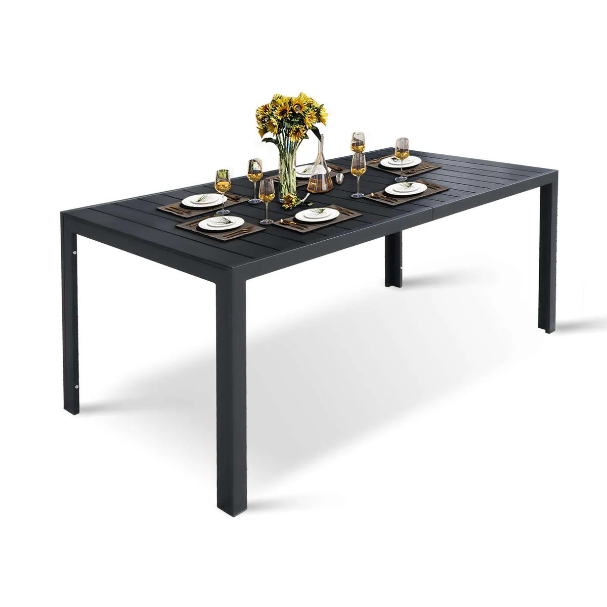 Patio Outdoor Dining Table for 6-8 Person, 71" Aluminum Frame Rectangle Table, Black