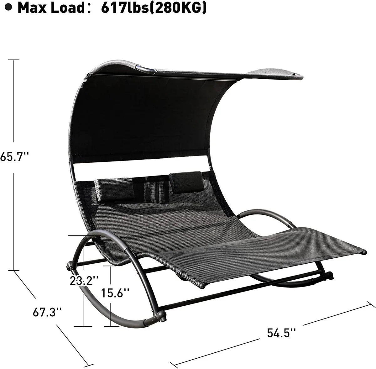 Outdoor Double Chaise Lounge Bed Chair Sun Lounger with Canopy & Both Removable Pillows