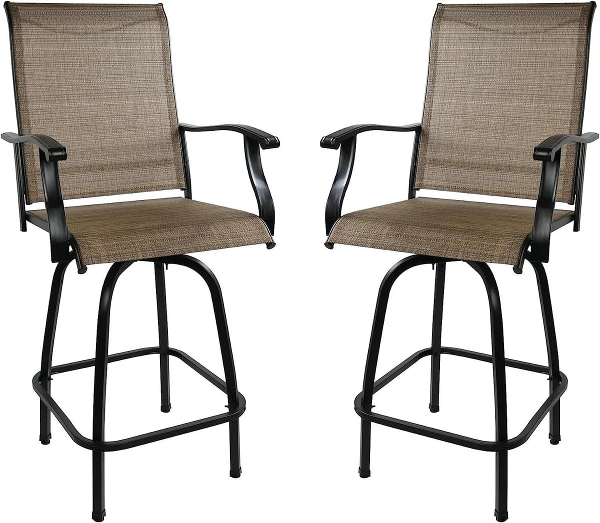 2 Pcs Outdoor Swivel Bar Stools, Height Patio Bar Chair with High Back, Armrest & Breathable Textilene Fabric