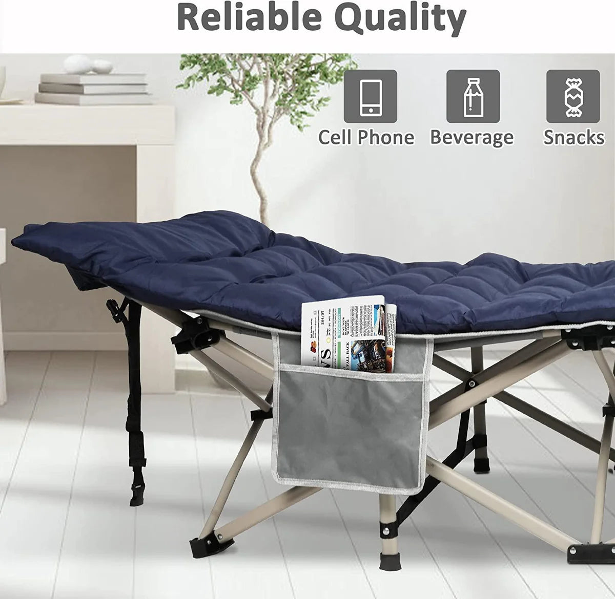 Folding Camping Cot Sleeping Cot Bed with Detachable Mattress, Gray & Dark Blue