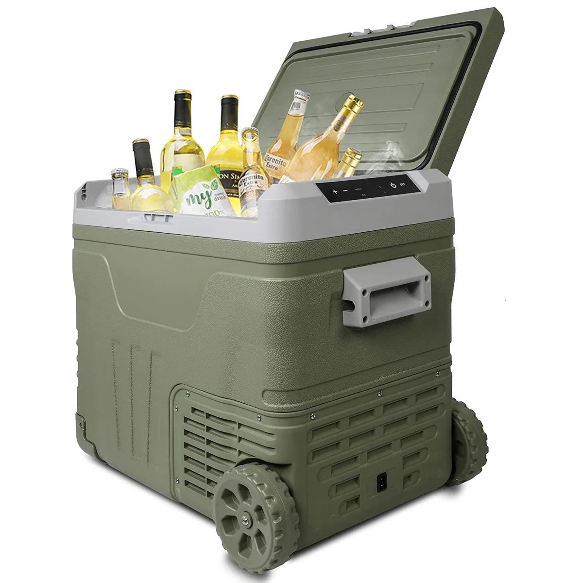 52 Quart Portable Car Refrigerator Freezer with Wheels & Pull Rod, Temperature Display (-4℉-68℉), 12/24V DC & 100-240V AC