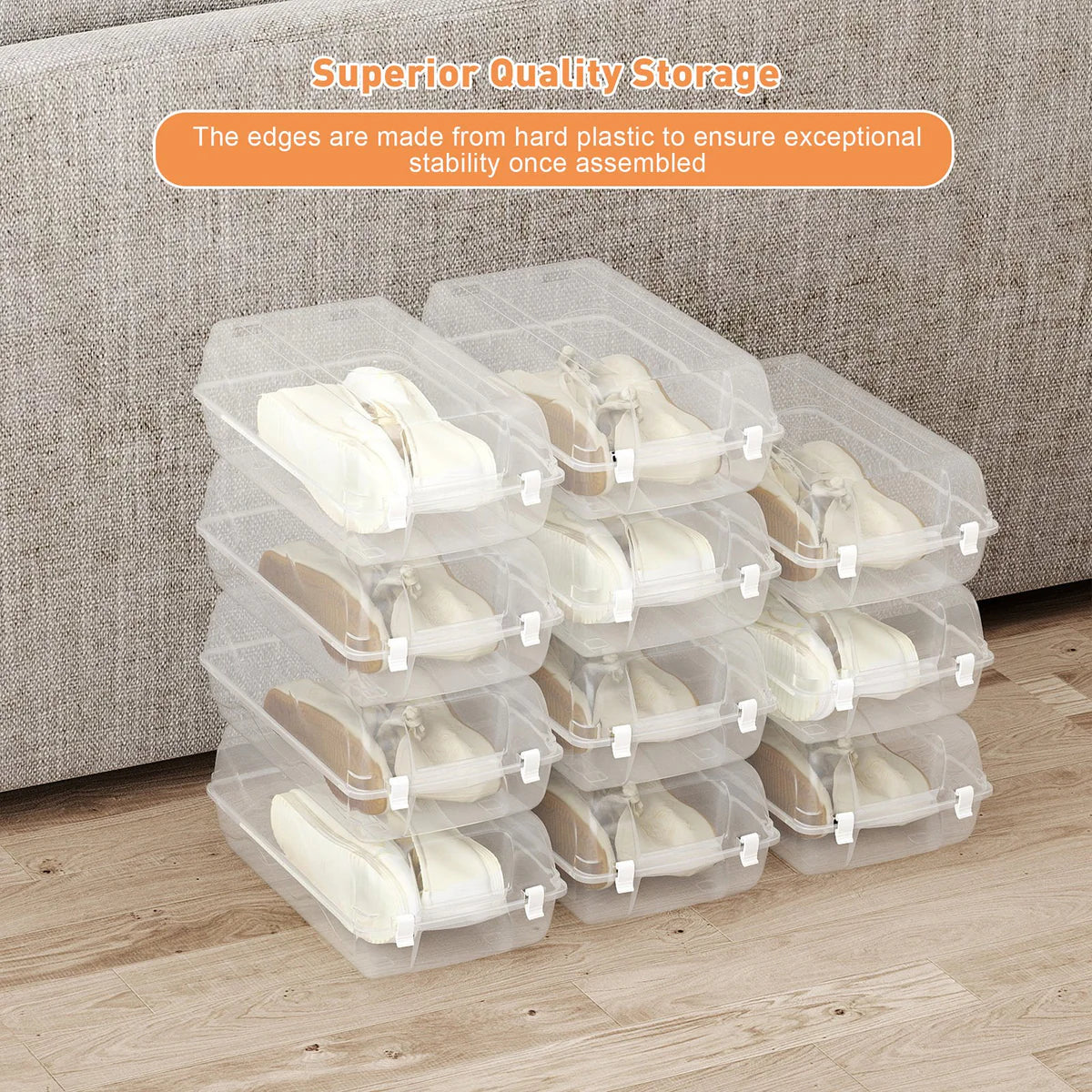 4 Pack Stackable Shoe Organizer with Lids Storage Boxes Sneaker Containers, White