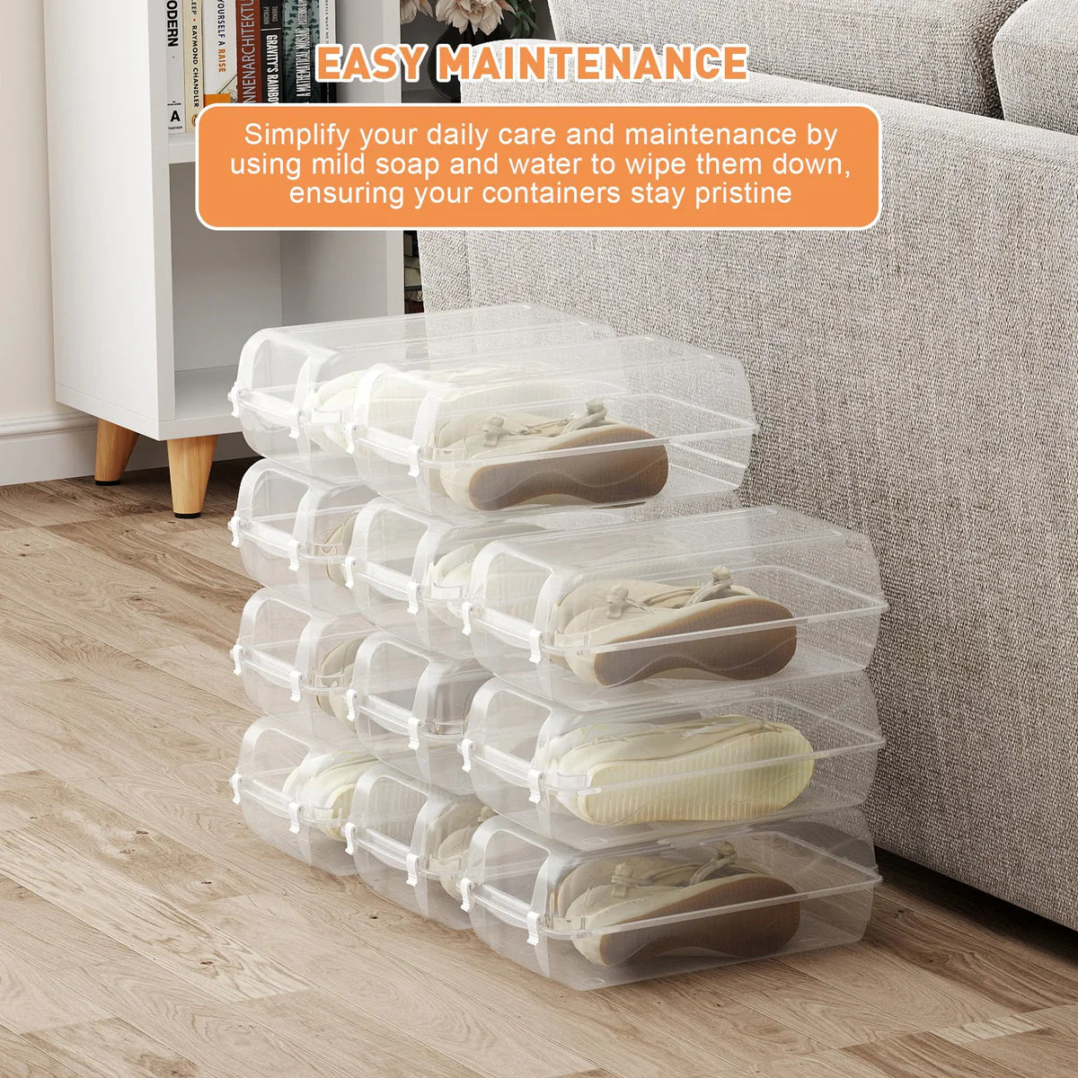 4 Pack Stackable Shoe Organizer with Lids Storage Boxes Sneaker Containers, White