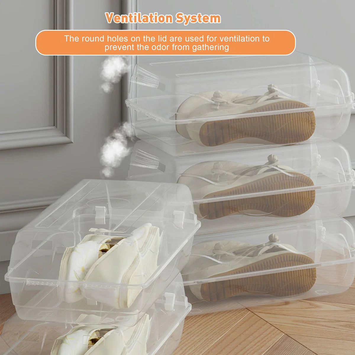 4 Pack Stackable Shoe Organizer with Lids Storage Boxes Sneaker Containers, White