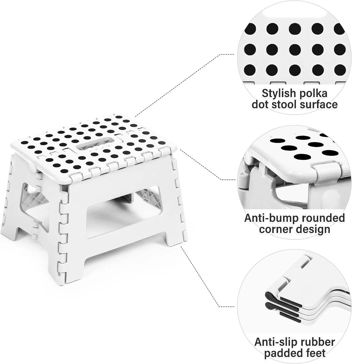 Super Strong Folding Step Stool with Handle 300 LB Capacity for Adults and Toddlers, White