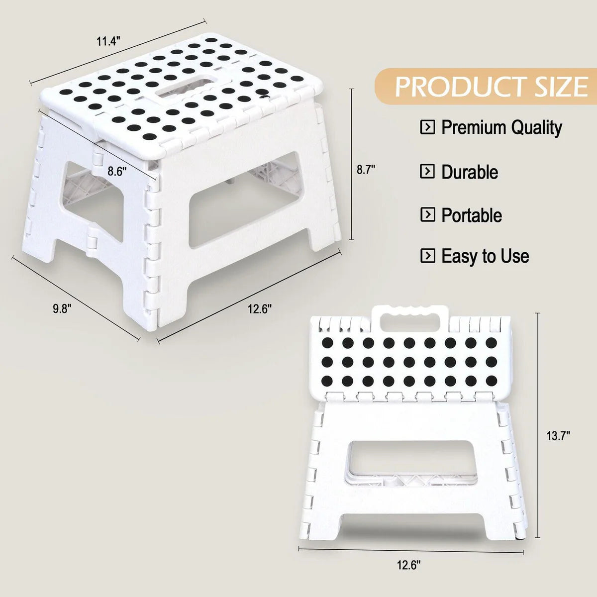 Super Strong Folding Step Stool with Handle 300 LB Capacity for Adults and Toddlers, White