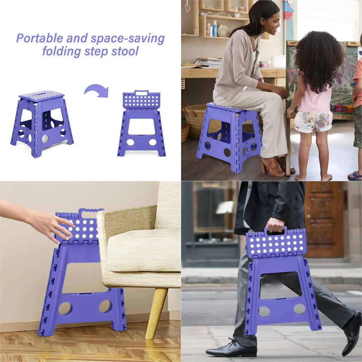 2 Pack Folding Step Stool with Portable Carrying Handle Safe Enough, Purple