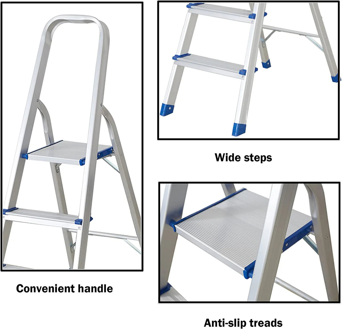 3 Step Non-Slip Aluminum Ladder Folding Platform Stool, 220 lbs Load Capacity