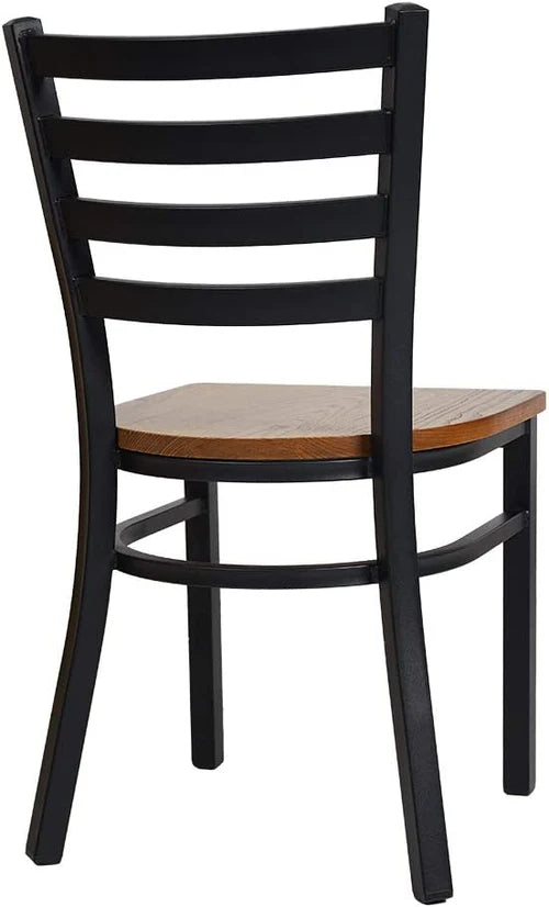 2 Pack Dining Room Kitchen Chair Ladder Back Metal Leg Stackable Fully Assembled Side Chairs with Wood Seat, Black