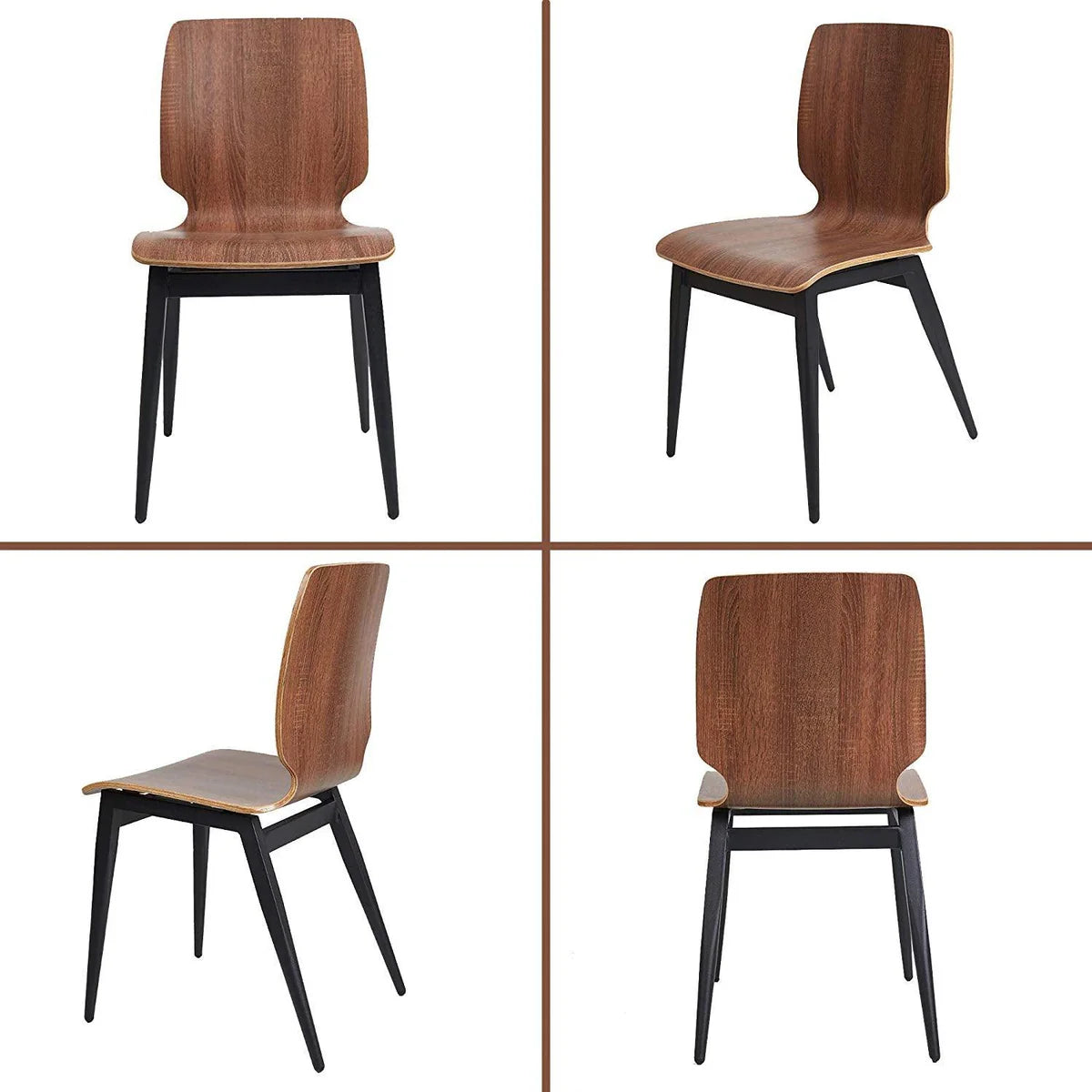 Set of 4 Modern Dining Chairs Wooden Kitchen Side Chairs with Metal Legs, Brown