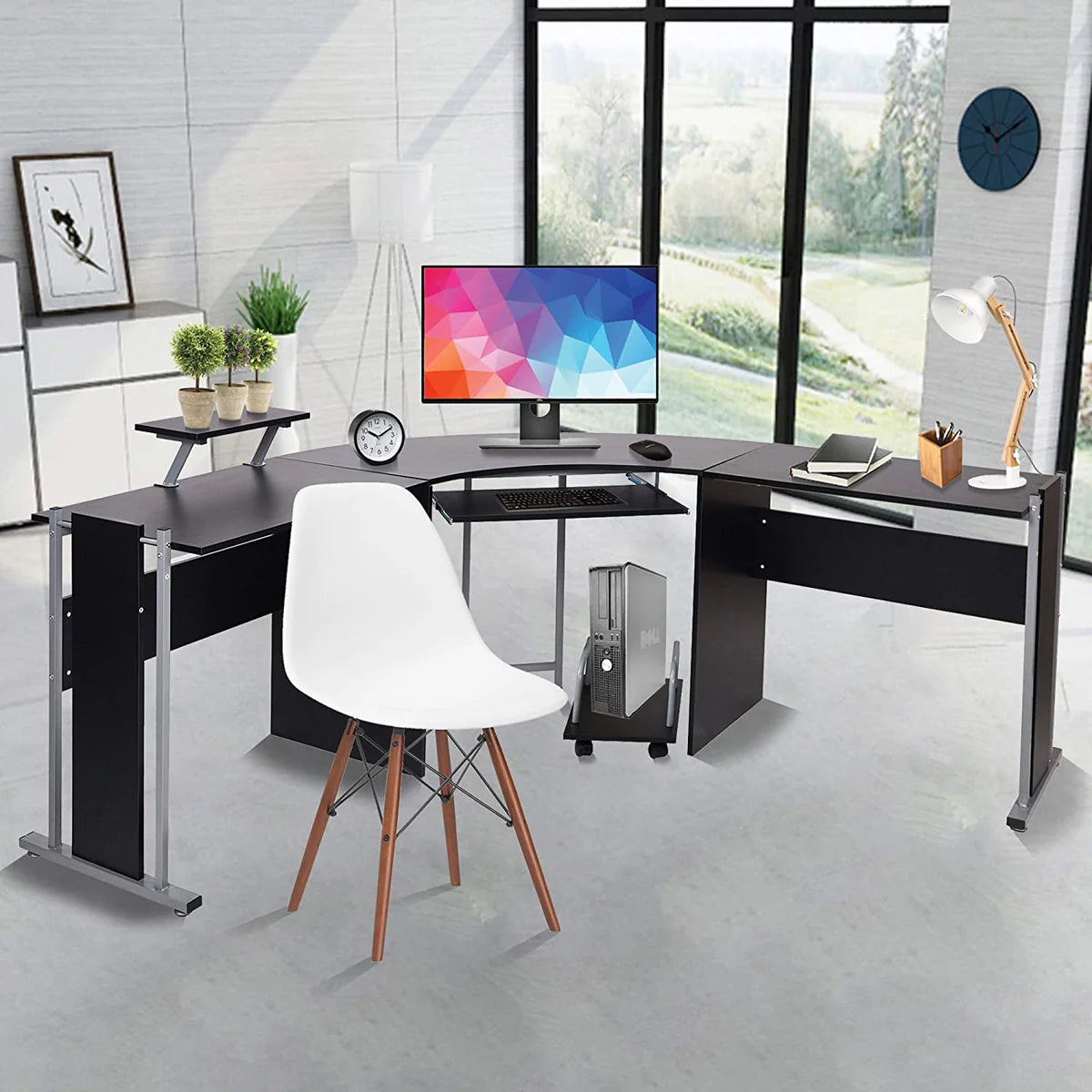 L-Shaped Computer Desk Modern Corner Table Wood Laptop Gaming Desk 71.2 x 22 x 30.3in