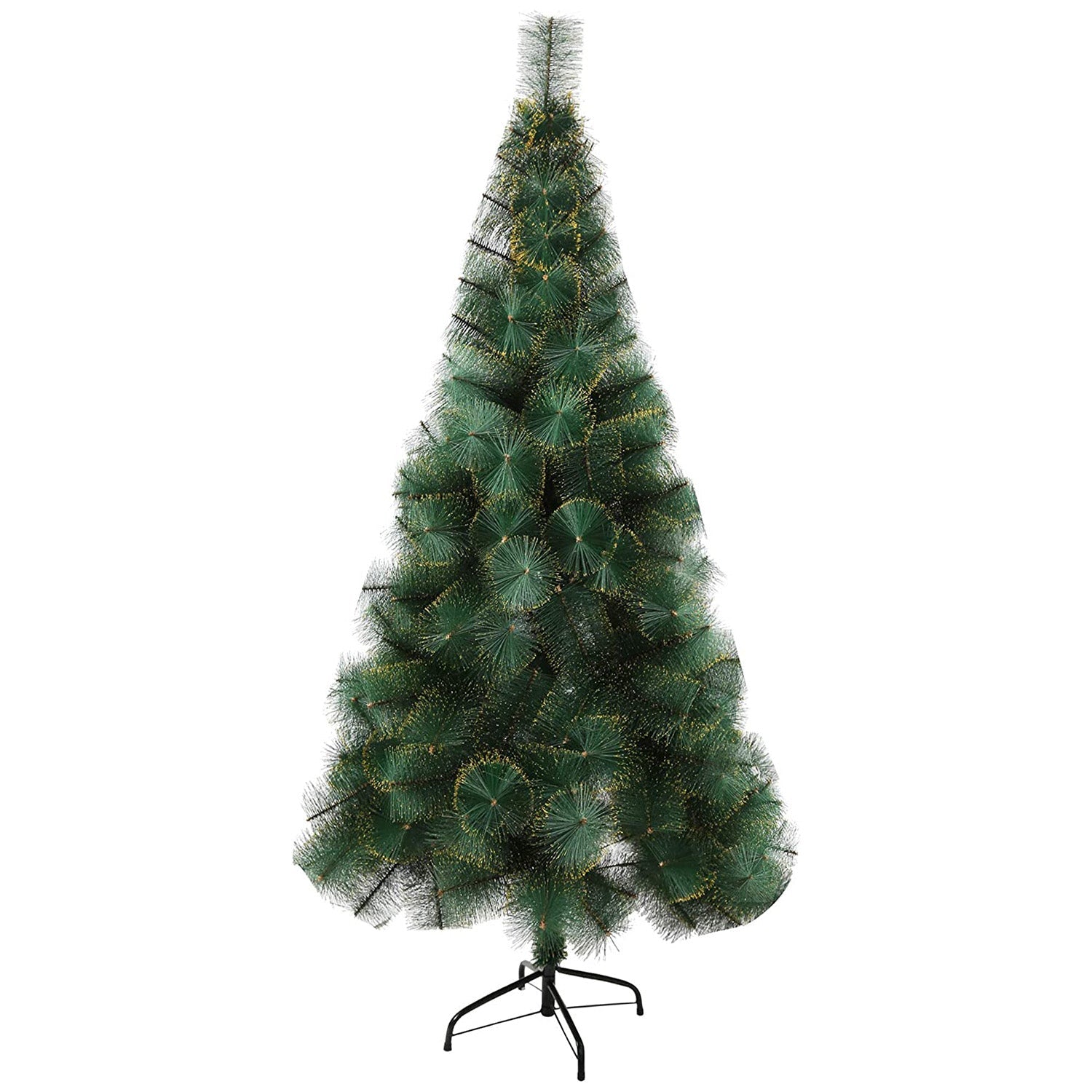 6' Classic Pine Needle Tree Encrypted Artificial Christmas Tree Natural Branch with Solid Metal Bracket, Coniferous with Golden Highlights